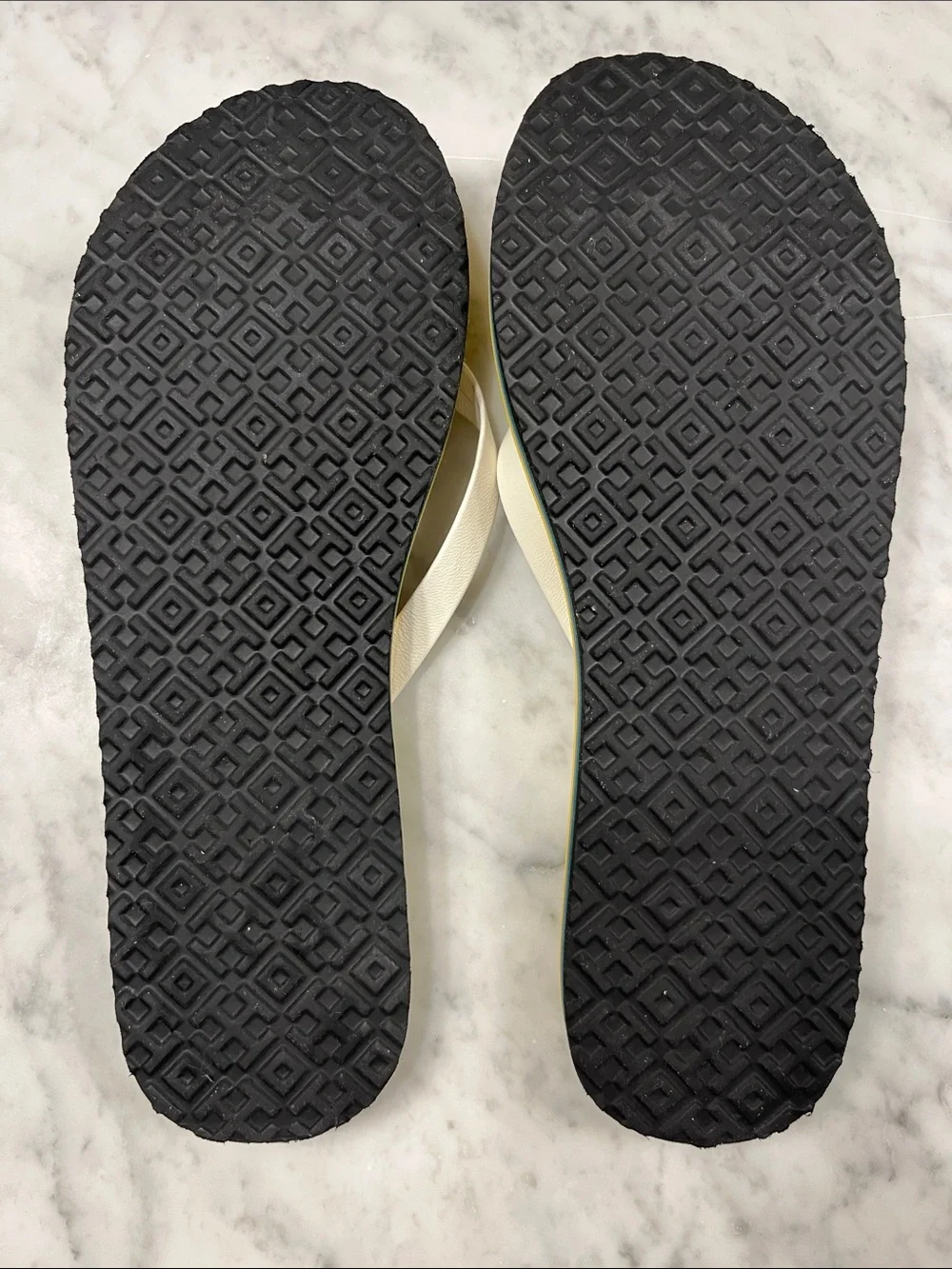 Tory Burch Yellow Flip Flop Sandals with White Straps and Logo